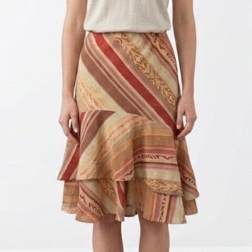 American Living Midi Skirt Womens Size M Multicolor Southwestern Tiered Ruffle
